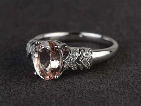 Natural Morganite Ring Promise Ring Oval Cut Pink Gemstone Etsy