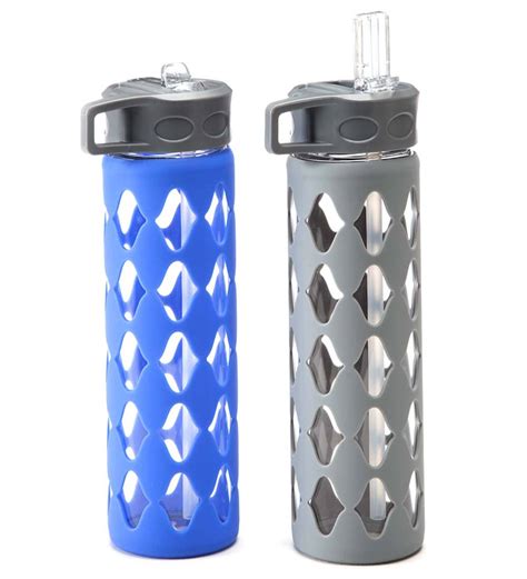 Glass Water Bottle With Silicone Sleeve Blue Wind And Weather