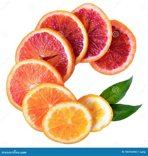 Blood Orange Slice With Leaf Top View Isolated Stock Photo Image Of
