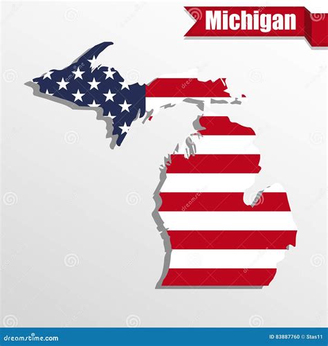 Michigan State Map With Us Flag Inside And Ribbon Stock Vector