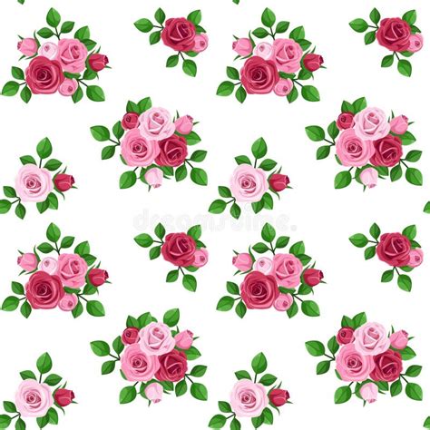 Seamless Pattern With Red And Pink Roses On White Stock Vector