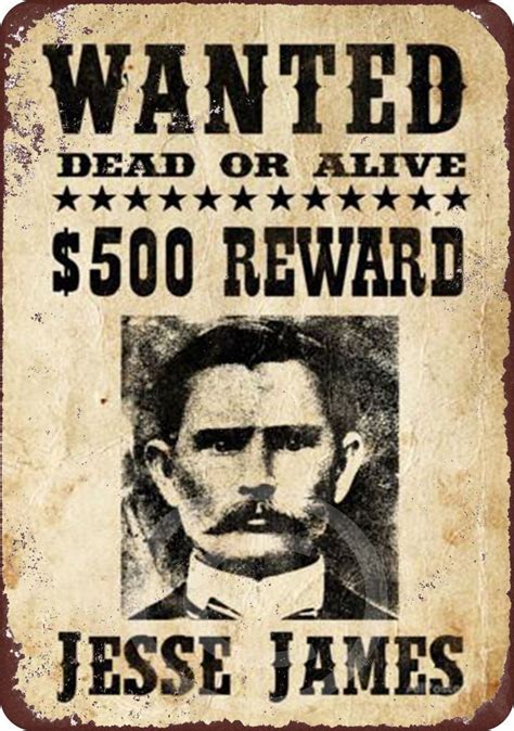 Details About Jesse James Original Wanted Poster Reproduction Metal