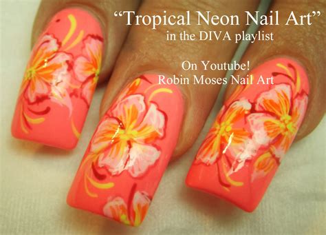 Nail Art By Robin Moses Tropical Nail Art Coral Nail Art Neon