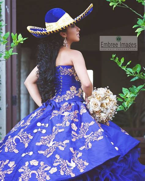 Charro Quinceanera Dress, Blue, Gold, Mariachi, Regazza, Princess