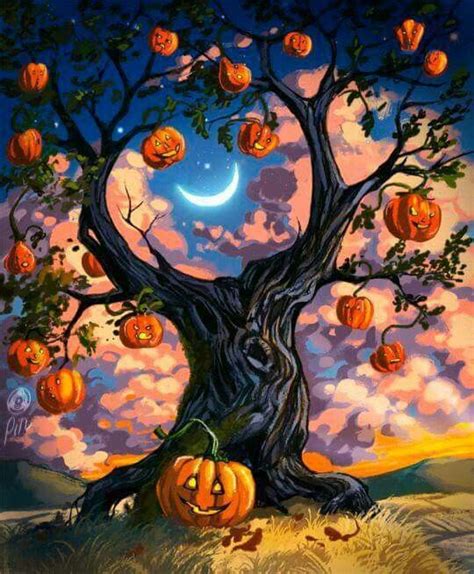 Jack O Lantern Tree Halloween Artwork Halloween Painting Halloween