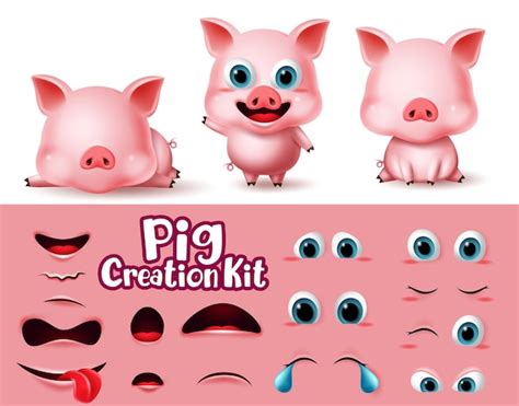 Premium Vector Pigs Animal Characters Creator Vector Set Pig Animals