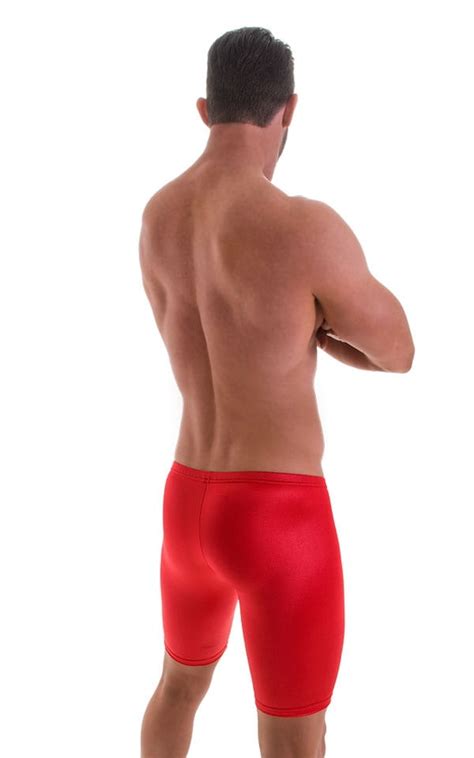 Fitted Pouch Lycra Shorts In Wet Look Lipstick Red Skinzwear Com