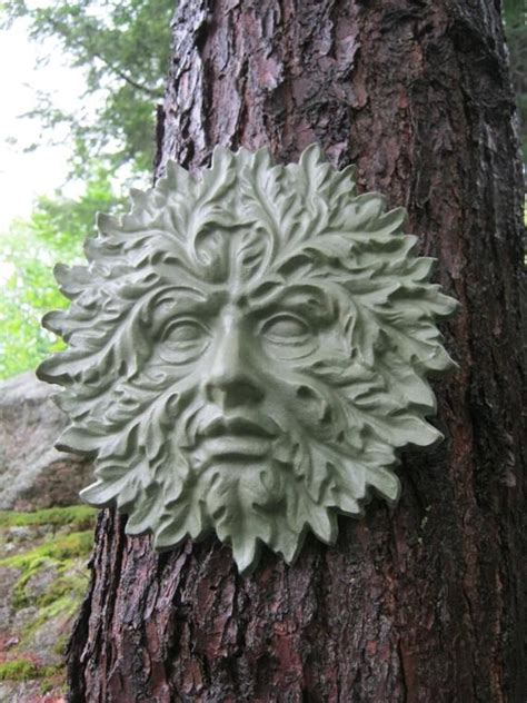 Green Man Face Concrete Garden Decor Cement Face Greenman Etsy Garden