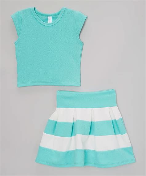 American Kids Mint And Off White Crop Top And Stripe Skirt Toddler
