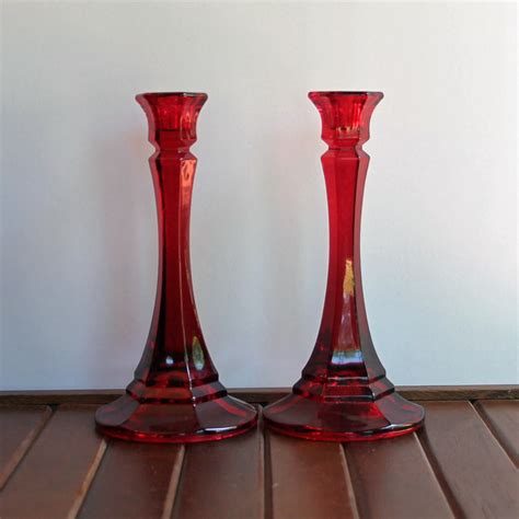 Vintage Indiana Glass 7 5 Red Candlestick Holders Pair Set Of 2 Candle Holders Candlesticks