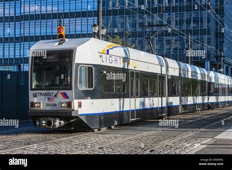 A New Jersey Transit Hudson Bergen Light Rail Hblr Train Travels On