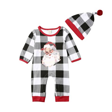 Newborn Baby Christmas Rompers Clothes Infant Boys Girls Santa Claus