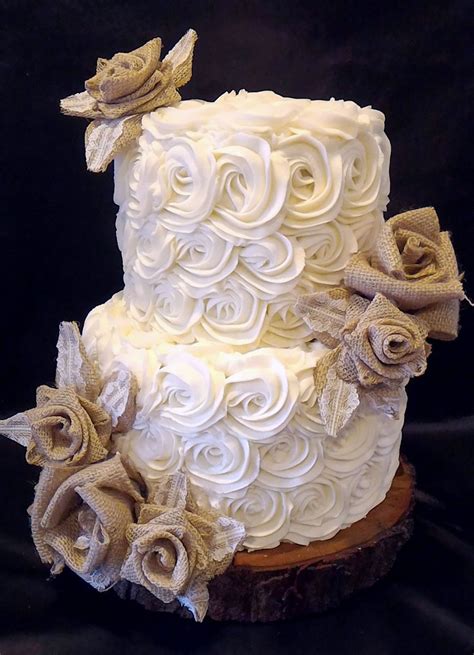 Rosettes And Burlap Wedding Cake