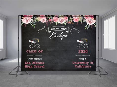 Graduation Party Backdrop Grad Photo Booth Chalkboard Graduation Cap