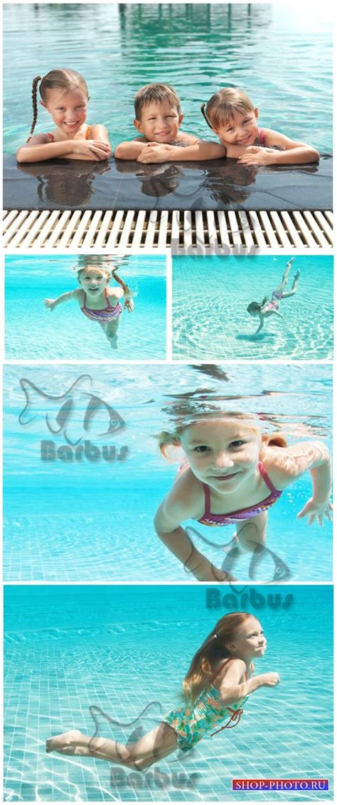 Children Swim In The Pool Дети плавают в бассейне Photo Stock