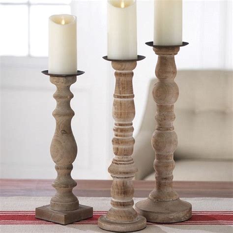 Wooden Pillar Candle Holders Set Of 3 Wooden Pillar Candle Holders