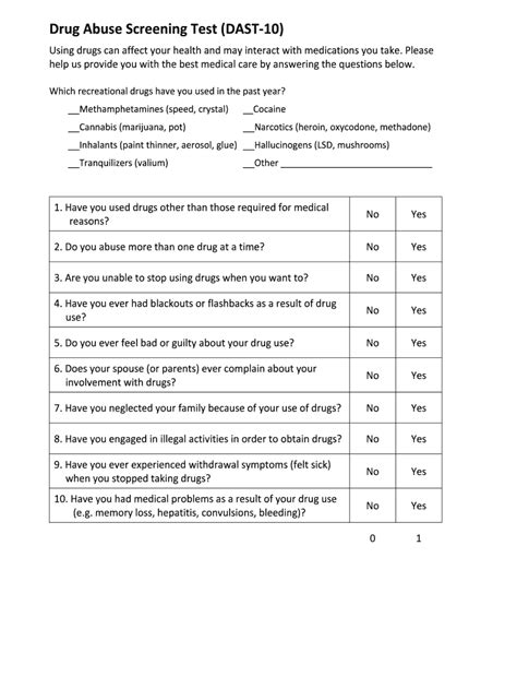 Drug Abuse Screening Test Dast 10 Fill And Sign Printable Template