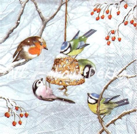 Set Of 4 Decoupage Napkins Birds Love Birds Robin Birds Collage Of