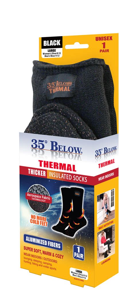 35° Below Thermal Insulated Socks Black Unisex Large 1 Pair