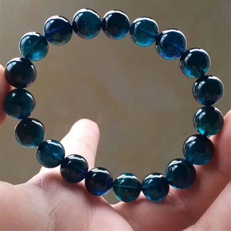 Genuine Natural Blue Tourmaline Bracelets For Women Famale Clear Round Bead Crystal Stretch