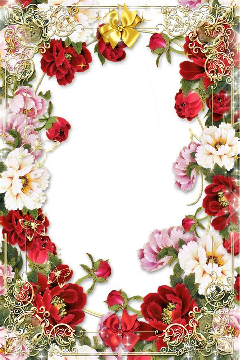 Transparent Gold Png Frame With Flowers