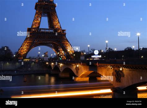 Best Eiffel Tower Photo At Night Landscape With Paris City Lights Stock