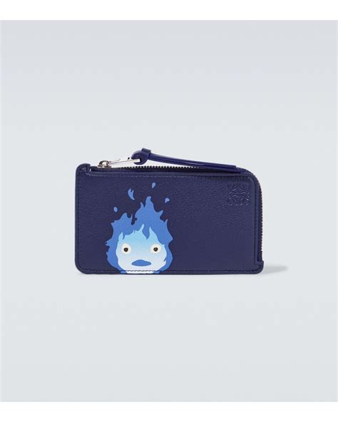 Loewe X Howls Moving Castle Calcifer Leather Card Holder In Blue For