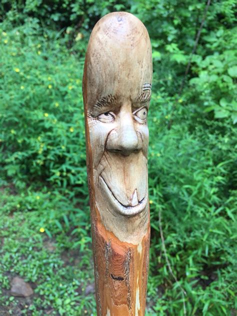 Walking Stick Wood Carving Cane Staff Hiking Wood Spirit Carving
