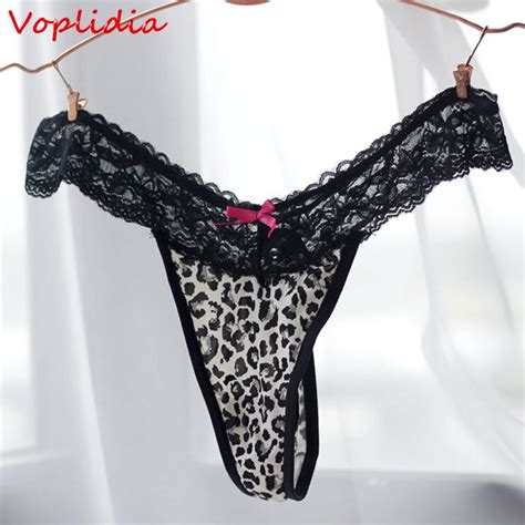 Voplidia Underwear Women Panties Sexy Leopard Thongs G Strings Bow Female Seamless Lace Lingerie