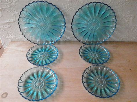 Lot Of Vintage Aqua Turquoise Teal Glass Plates Etsy