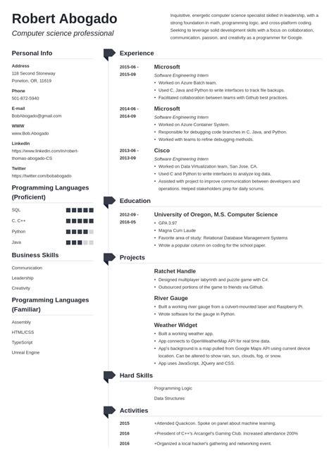Add computer skills to your resume summary. Computer Science Resume Template | louiesportsmouth.com