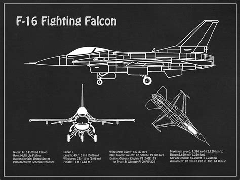 F 16 Fighting Falcon Airplane Blueprint Drawing Plans For General