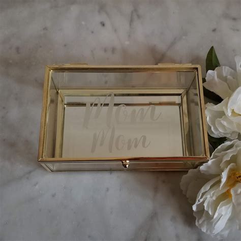 Personalized Etched Glass Jewelry Box With Gold Trim Etsy Glass Jewelry Box Jewelry Mirror