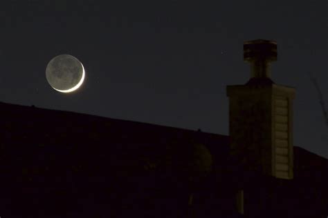 Crescent Moon 5 Setting Over Roof With Chimney Stellar Neophyte