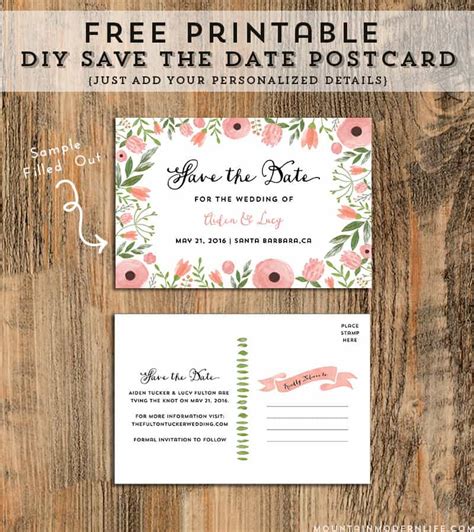 Save the date invitation templates & ideas. DIY Save The Date Postcard Free Printable | Mountain ...