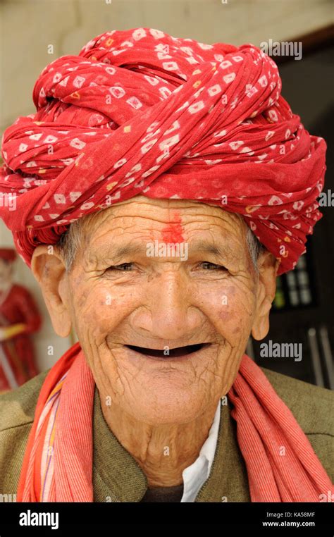 Rajasthani Old Man In Red Turban India Asia Nomr Stock Photo Alamy