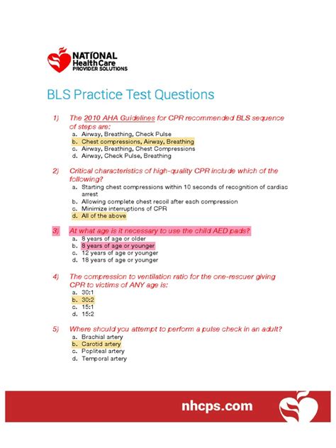 Bls Practice Test Questions Cardiopulmonary