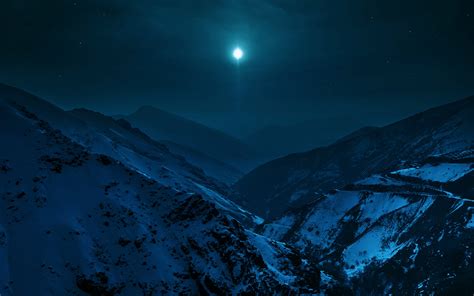 Landscapes Night Nature Moon Stars Sky Mountains Snow Cold