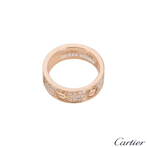 Cartier Rose Gold Pave Diamond Love Ring Size 51 B4087651 Rich Diamonds