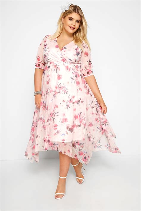 Pink Floral Mesh Wrap Dress Sizes 16 36 Yours Clothing