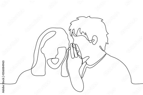 Woman And Man Are Whispering A Man Whispers To A Woman S Ear She