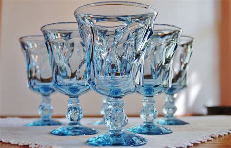 Fostoria Jamestown Blue Glass Goblets Set Of 6 Swirl Glasses