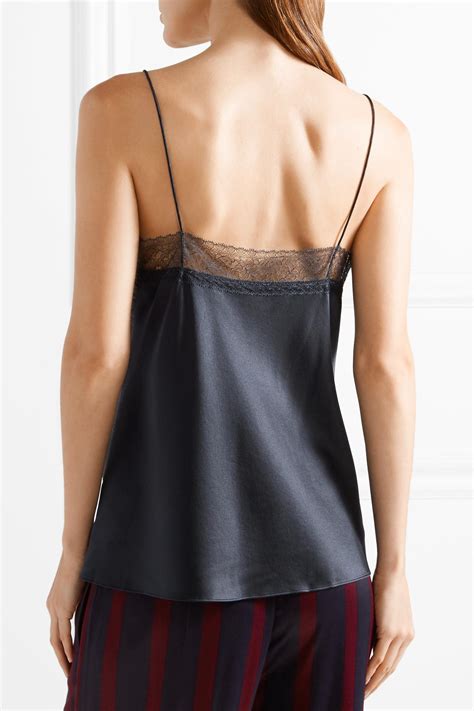 Vince Lace Trimmed Silk Satin Camisole In Midnight Blue Blue Lyst