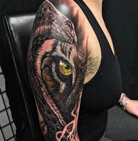 45+ dragon and tiger tattoos & designs with meanings. Snake & Tiger Fusion Sleeve | Best tattoo design ideas