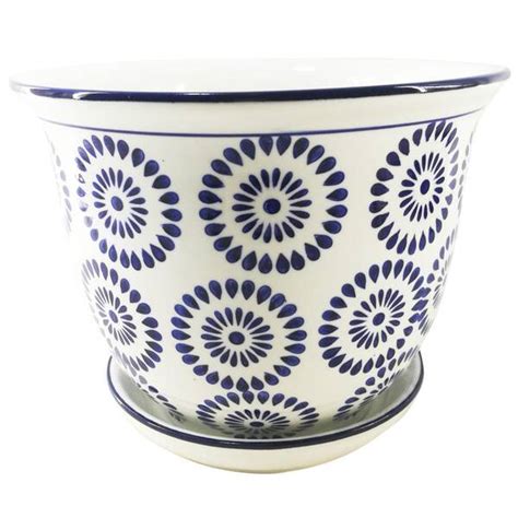 6 In Blue And White Ceramic Planter With Saucer Ybh103 The Home Depot