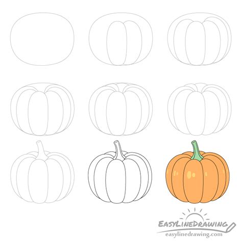 How to Draw a Pumpkin Step by Step - EasyLineDrawing gambar png