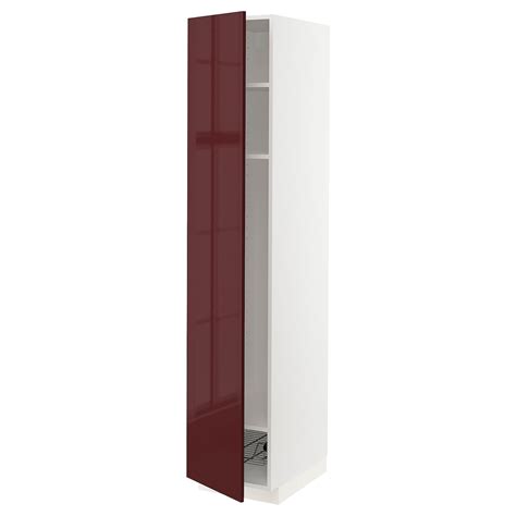 METOD High cabinet w shelves/wire basket, white Kallarp/high-gloss dark ...