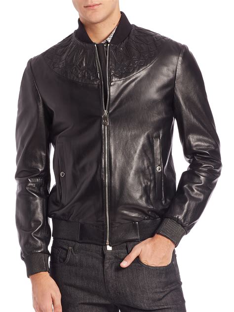 Versace Leather Bomber Jacket In Black For Men Lyst