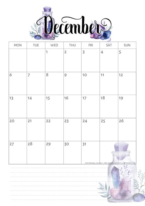 Blank calendar 2021 templates calendar in pdf and jpeg. December-2021-calendar-printable-crystals - Cute Freebies ...