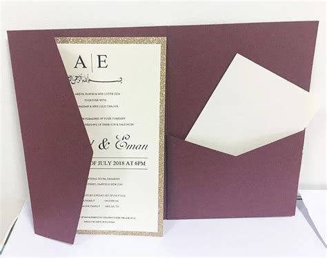 50pcs Pearl Burgundy Plain Trifold Pocketfold Wedding Invitation Cards